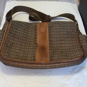 Vintage Coach Signature Brown and Tan Messenger Bag